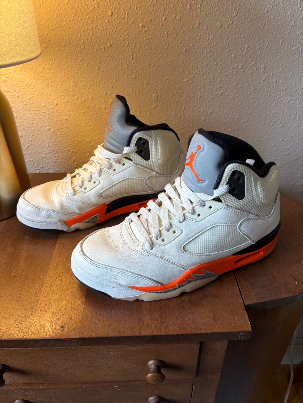 Nike Air Jordan 5 Men's White with Orange Accents Basketball Shoes